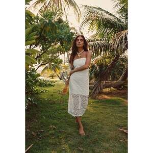 12th Tribe Hannah White Floral Applique Midi Dress Size LL